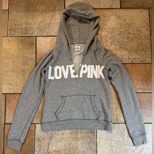 Victoria’s Secret Gray Split Neck Love Pink Hoodie Hooded Sweatshirt Size XS
